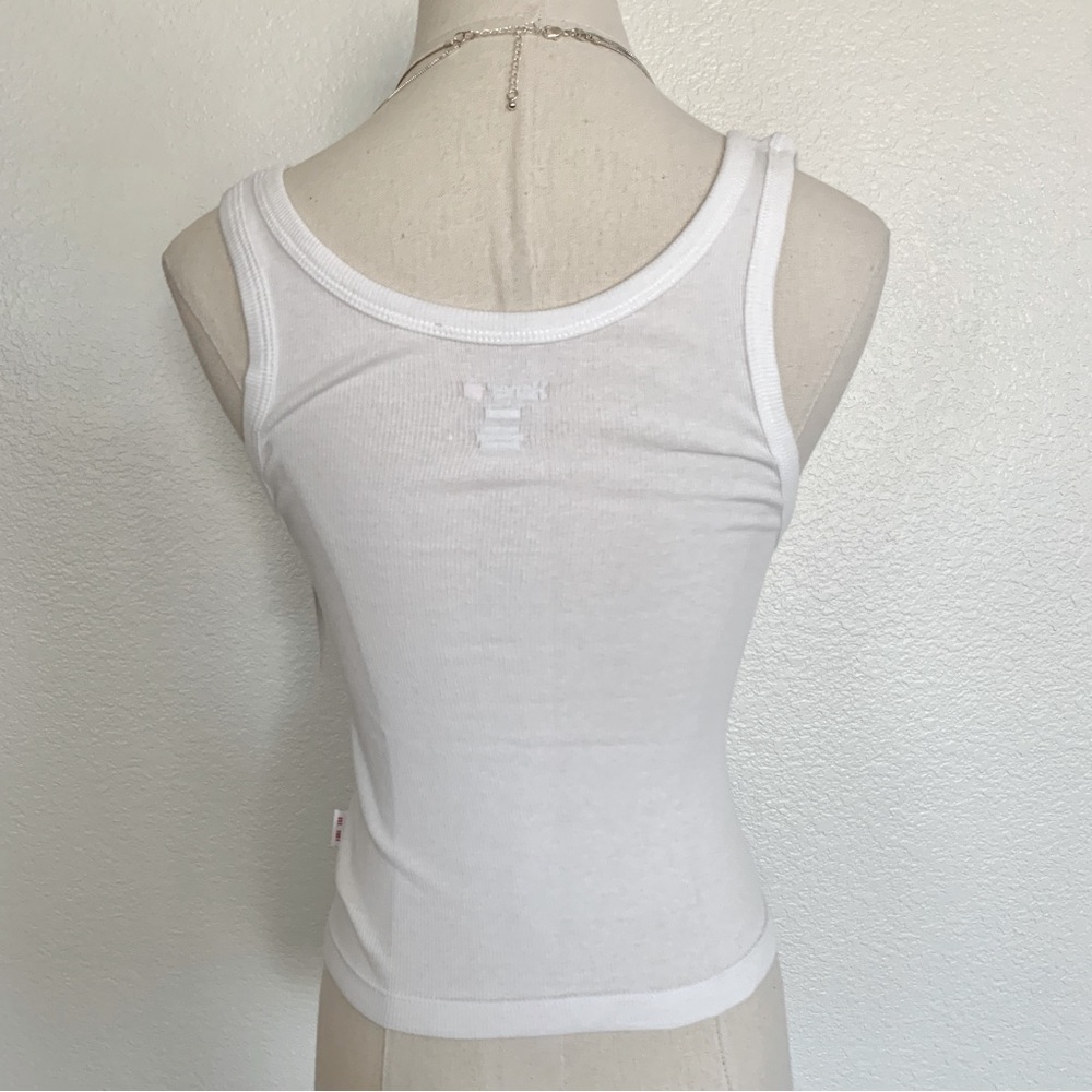 Hanes Originals White Scoop Neck Fitted Cropped Ribbed Tank Top Stretch Cotton - Picture 3 of 9